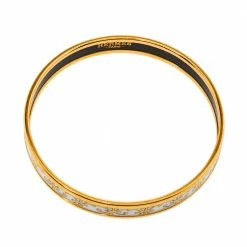 Hermes Hermès Balcons Du Guadalquivir White Enamel Gold Plated Narrow Bangle For Women -Deals Hermes Store luxury women hermes used accessories p367976 001
