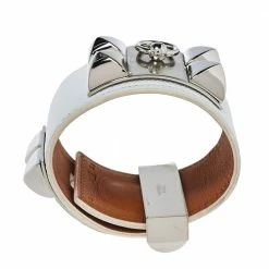 Hermes Collier De Chien Epsom Leather Palladium Plated Cuff Bracelet S For Women -Deals Hermes Store luxury women hermes used accessories p368395 005