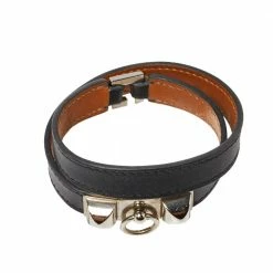 Hermes Rivale Double Tour Black Leather Palladium Hardware Bracelet S For Women -Deals Hermes Store luxury women hermes used accessories p368622 001