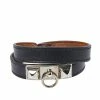 Hermes Rivale Double Tour Black Leather Palladium Hardware Bracelet S For Women