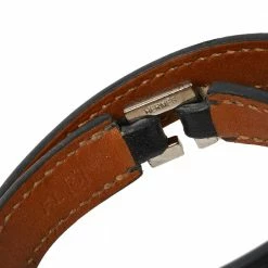 Hermes Rivale Double Tour Black Leather Palladium Hardware Bracelet S For Women -Deals Hermes Store luxury women hermes used accessories p368622 003