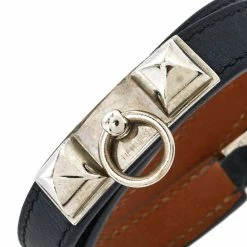 Hermes Rivale Double Tour Black Leather Palladium Hardware Bracelet S For Women -Deals Hermes Store luxury women hermes used accessories p368622 006