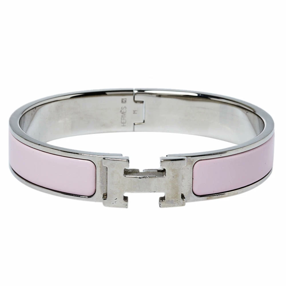 Hermes Hermès Clic H Rose Cassata Enamel Palladium Plated Narrow Bracelet PM For Women 3 Hermes Hermès Clic H Rose Cassata Enamel Palladium Plated Narrow Bracelet PM For Women