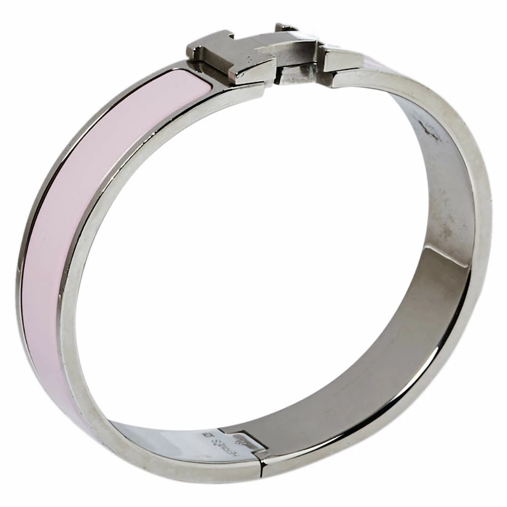 Hermes Hermès Clic H Rose Cassata Enamel Palladium Plated Narrow Bracelet PM For Women 4 Hermes Hermès Clic H Rose Cassata Enamel Palladium Plated Narrow Bracelet PM For Women - Image 2