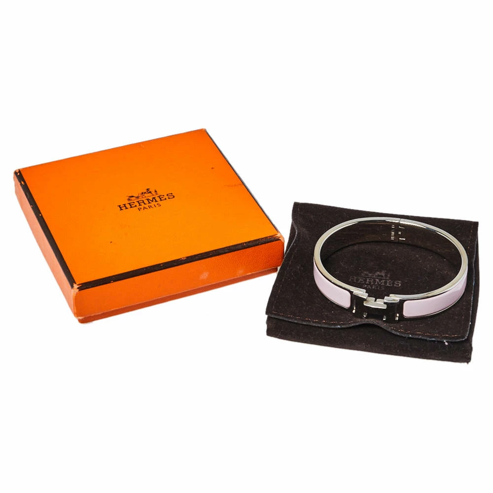 Hermes Hermès Clic H Rose Cassata Enamel Palladium Plated Narrow Bracelet PM For Women 9 Hermes Hermès Clic H Rose Cassata Enamel Palladium Plated Narrow Bracelet PM For Women - Image 7