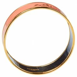 Hermes Hermès Peach Enamel Calèche Wide Bangle Bracelet For Women -Deals Hermes Store luxury women hermes used accessories p372074 003