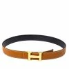 Hermes Gold/Black Togo And Swift Leather Constance Reversible Belt 95CM For Women -Deals Hermes Store luxury women hermes used accessories p372143 001