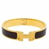 Hermes Hermès Clic H Brown Enamel Gold Plated Narrow Bracelet PM For Women -Deals Hermes Store luxury women hermes used accessories p373409 001