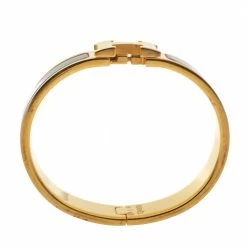 Hermes Hermès Clic H Brown Enamel Gold Plated Narrow Bracelet PM For Women -Deals Hermes Store luxury women hermes used accessories p373409 006