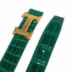 Hermes Cactus Porosus Crocodile Constance Polished Gold Plated H Buckle Belt 85CM For Women -Deals Hermes Store luxury women hermes used accessories p373653 003