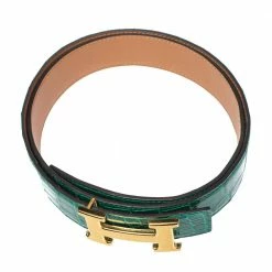 Hermes Cactus Porosus Crocodile Constance Polished Gold Plated H Buckle Belt 85CM For Women -Deals Hermes Store luxury women hermes used accessories p373653 004