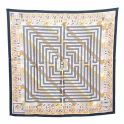Hermes Grey Le Fil D'Ariane Silk Square Scarf For Women