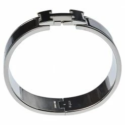 Hermes Hermès Clic Clac H Black Enamel Palladium Plated Wide Bracelet GM For Women -Deals Hermes Store luxury women hermes used accessories p373859 005