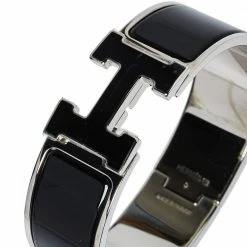 Hermes Hermès Clic Clac H Black Enamel Palladium Plated Wide Bracelet GM For Women -Deals Hermes Store luxury women hermes used accessories p373859 007