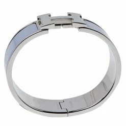 Hermes Hermès Clic Clac H Grey Enamel Palladium Plated Wide Bracelet GM For Women 11 Hermes Hermès Clic Clac H Grey Enamel Palladium Plated Wide Bracelet GM For Women -Deals Hermes Store luxury women hermes used accessories p374076 004