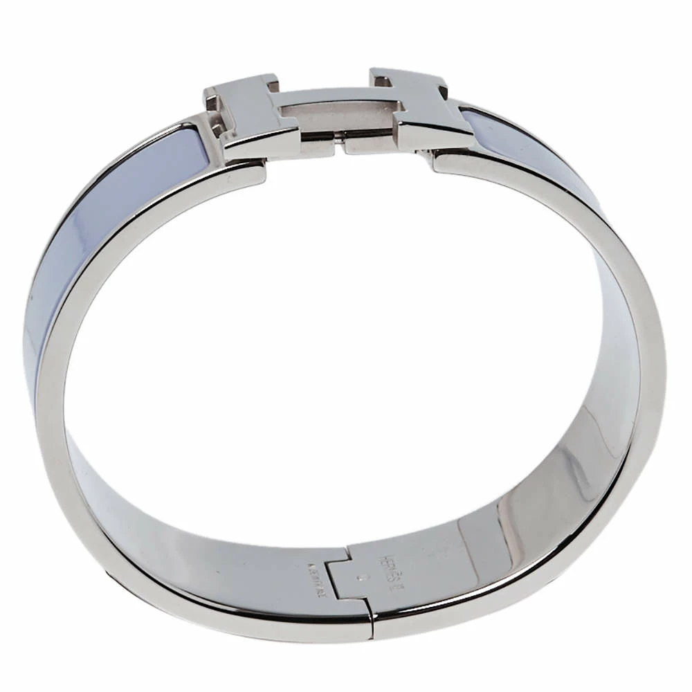 Hermes Hermès Clic Clac H Grey Enamel Palladium Plated Wide Bracelet GM For Women 6 Hermes Hermès Clic Clac H Grey Enamel Palladium Plated Wide Bracelet GM For Women - Image 4