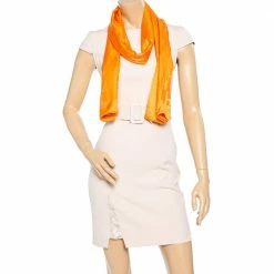 Hermes Orange Faconnee Grand H Jacquard Silk & Wool Scarf For Women -Deals Hermes Store luxury women hermes used accessories p374599 002