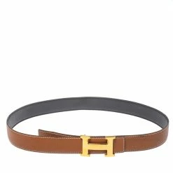 Hermes Gold/Noir Togo And Swift Leather Constance Reversible Belt 85CM For Women