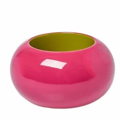 Hermes Hermès Fuchsia Pink & Lime Green Dune Bois Laqué Wide Bangle Bracelet S For Women