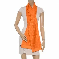 Hermes Orange Grand H Faconnee Jacquard Silk Blend Scarf For Women -Deals Hermes Store luxury women hermes used accessories p386839 005