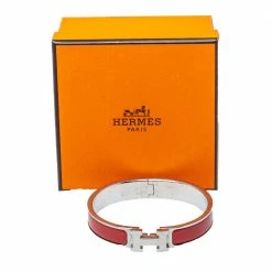 Hermes Hermès Clic H Red Enamel Palladium Plated Narrow Bracelet PM For Women 15 Hermes Hermès Clic H Red Enamel Palladium Plated Narrow Bracelet PM For Women -Deals Hermes Store luxury women hermes used accessories p387613 001
