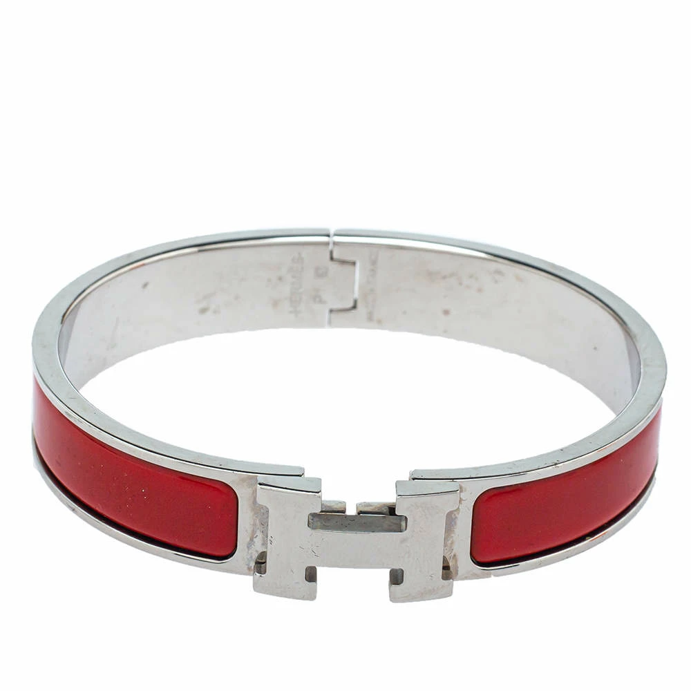 Hermes Hermès Clic H Red Enamel Palladium Plated Narrow Bracelet PM For Women 3 Hermes Hermès Clic H Red Enamel Palladium Plated Narrow Bracelet PM For Women