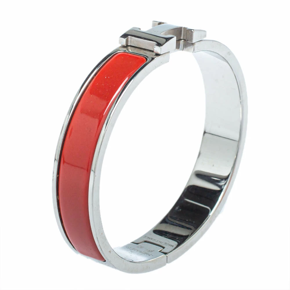 Hermes Hermès Clic H Red Enamel Palladium Plated Narrow Bracelet PM For Women 4 Hermes Hermès Clic H Red Enamel Palladium Plated Narrow Bracelet PM For Women - Image 2