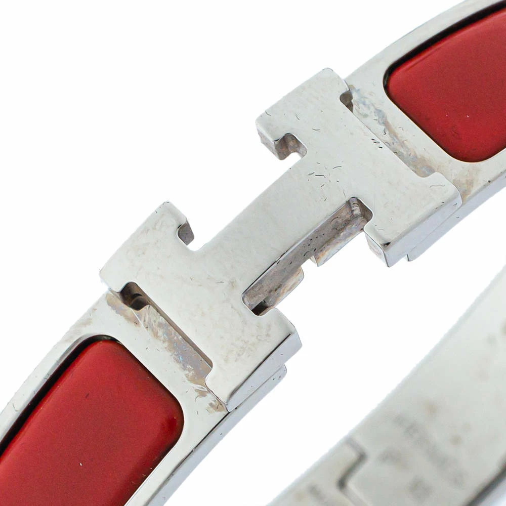 Hermes Hermès Clic H Red Enamel Palladium Plated Narrow Bracelet PM For Women 5 Hermes Hermès Clic H Red Enamel Palladium Plated Narrow Bracelet PM For Women - Image 3