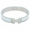 Hermes Hermès Clic H Blanc Enamel Palladium Plated Narrow Bracelet PM For Women -Deals Hermes Store luxury women hermes used accessories p387921 002