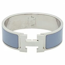 Hermes Hermès Clic Clac H Lavender Enamel Palladium Plated Wide Bracelet GM For Women