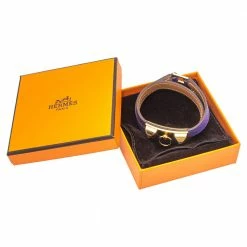 Hermes Hermès Purple Leather Gold Plated Rivale Double-Tour Bracelet S For Women 15 Hermes Hermès Purple Leather Gold Plated Rivale Double-Tour Bracelet S For Women -Deals Hermes Store luxury women hermes used accessories p388345 001