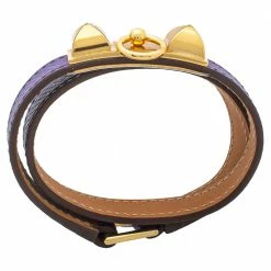 Hermes Hermès Purple Leather Gold Plated Rivale Double-Tour Bracelet S For Women 12 Hermes Hermès Purple Leather Gold Plated Rivale Double-Tour Bracelet S For Women -Deals Hermes Store luxury women hermes used accessories p388345 004