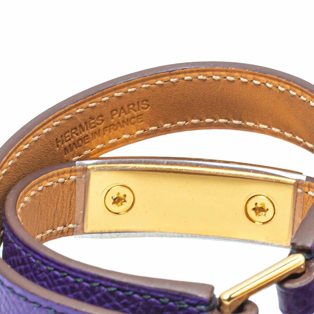 Hermes Hermès Purple Leather Gold Plated Rivale Double-Tour Bracelet S For Women 8 Hermes Hermès Purple Leather Gold Plated Rivale Double-Tour Bracelet S For Women - Image 6