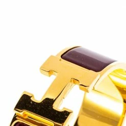 Hermes Hermès Clic Clac H Rouge Enamel Gold Plated Wide Bracelet PM For Women -Deals Hermes Store luxury women hermes used accessories p392321 001