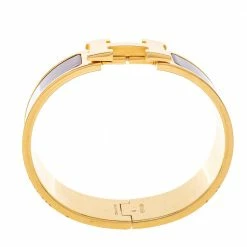 Hermes Hermès Clic Clac H Rouge Enamel Gold Plated Wide Bracelet PM For Women -Deals Hermes Store luxury women hermes used accessories p392321 005