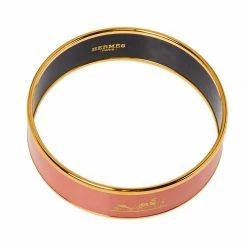Hermes Hermès Peach Enamel Gold Plated Caleche Bangle Bracelet For Women -Deals Hermes Store luxury women hermes used accessories p392539 002