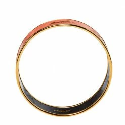 Hermes Hermès Peach Enamel Gold Plated Caleche Bangle Bracelet For Women -Deals Hermes Store luxury women hermes used accessories p392539 005