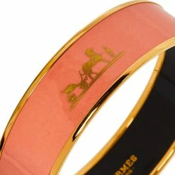 Hermes Hermès Peach Enamel Gold Plated Caleche Bangle Bracelet For Women -Deals Hermes Store luxury women hermes used accessories p392539 007