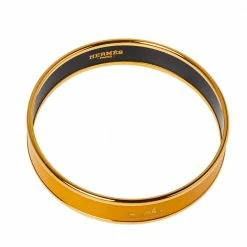 Hermes Hermès Yellow Enamel Gold Plated Caleche Bangle Bracelet For Women -Deals Hermes Store luxury women hermes used accessories p392547 002