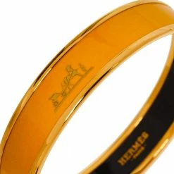 Hermes Hermès Yellow Enamel Gold Plated Caleche Bangle Bracelet For Women -Deals Hermes Store luxury women hermes used accessories p392547 007