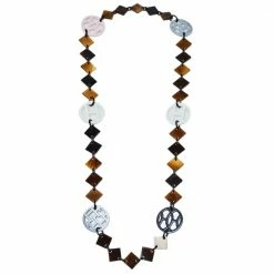 Hermes Hermès Brown Horn & Lacquered Wood Lena Station Necklace For Women