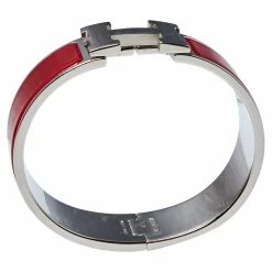 Hermes Hermès Clic Clac H Red Enamel Palladium Plated Wide Bracelet PM For Women -Deals Hermes Store luxury women hermes used accessories p392653 005
