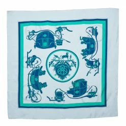 Hermes Blue Ex-Libris Silk Scarf For Women