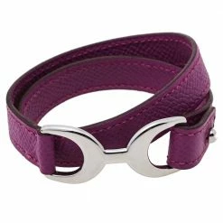 Hermes Hermès Purple Leather Baby Pavane Double Tour Bracelet M For Women