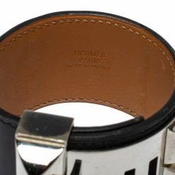 Hermes Hermès Collier De Chien Black Leather Palladium Plated Wide Bracelet S For Women -Deals Hermes Store luxury women hermes used accessories p396438 004