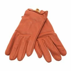 Hermes Orange Leather Soya Gloves Size 8 For Women