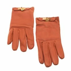 Hermes Orange Leather Soya Gloves Size 8 For Women -Deals Hermes Store luxury women hermes used accessories p3973 0003