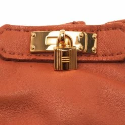 Hermes Orange Leather Soya Gloves Size 8 For Women -Deals Hermes Store luxury women hermes used accessories p3973 0005