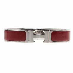 Hermes Clic Clac H Narrow Red Enamel Palladium Plated Bracelet For Women -Deals Hermes Store luxury women hermes used accessories p39995 003