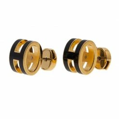 Hermes Pop H Black Lacquered Gold Tone Stud Earrings For Women -Deals Hermes Store luxury women hermes used accessories p39997 003